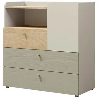 Deine Möbel 24 Kinderkommode Yogi 10 90/93 cm in Graubeige / Geölte Eiche / Eukalyptus , Greige, Eichefarben, Eukalyptusholzfarben , Holzwerkstoff , 90x93x40 cm , Babymöbel & Kindermöbel, Babyzimmer, Babyregale & Kinderregale