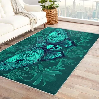 Teppich Schlafzimmer Gothic - Teppich Wohnzimmer Schlafzimmer Vintage Gothic, Großer Teppich Gothic Totenkopf, Weich Kurzflor & Waschbar & rutschfest Wohnzimmerteppich, Kinderteppich, 120x170 cm