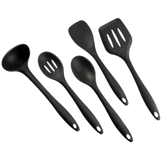 BYbrutek Silikon Küchenhelfer Set, 5 Stück, Antihaft, Spülmaschinenfest | BPA-frei, bis 230°C hitzebeständig, Nylonkern, 5-tlg.: Pfannenwender, Schlitzlöffel, Löffel, Servierkelle, Suppenkelle
