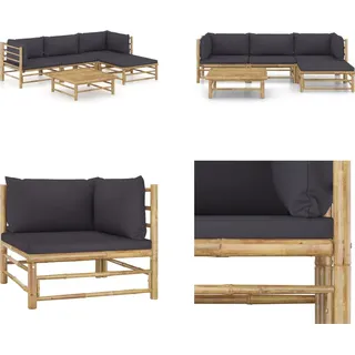vidaXL 5 tlg. Garten Lounge Set mit Dunkelgrauen Kissen Bambus - Garten-Lounge-Set - Garten-Lounge-Sets - Gartenmöbel - Gartenmöbel-Set - Grau