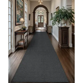 COLOR&GEOMETRY Fußmatte für den Innenbereich, 91 x 305 cm, Langer Teppichläufer für den Innenbereich, rutschfest, saugfähig, waschbar, Teppich für Innenbereich, Schlafzimmer, Küche (Grau)