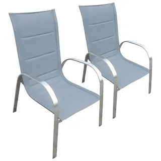 Gartenstuhl MERXX "Lucca", grau, B:57cm H:105cm T:71cm, Edelstahl, Polyester, Stühle, Gartenstuhl, 2er Set, Alu/Textil, stapelbar