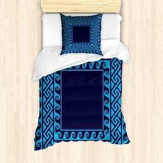 ABAKUHAUS Greek Key Mantele, Swirl Waves Hellenic, Milbensicher Allergiker geeignet mit Kissenbezügen, 135 cm x 200 cm - 80 x 80 cm, Blau Dunkelblau - Blau