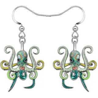 NEWEI Cute Emaille Wal Oktopus Qualle Hai Ohrringe Seepferdchen Strand Schmuck für Damen Frauen Mädchen Meerestiere Geschenke (Grüner Oktopus)