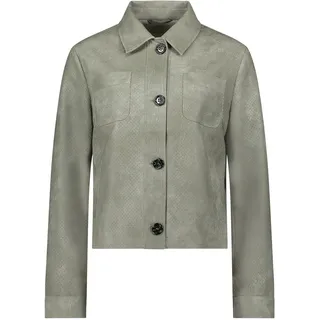 Lederimitatjacke AMBER & JUNE "Kunstleder-Jacke mit Kragen", Damen, Gr. 42, grün (khaki), Obermaterial: 50% Polyurethan PU. 50% Polyester PES., Jacken Lederimitatjacke