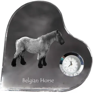Belgisches Pferd - Kristalluhr mit einem Pferdebild, Herzregal-Uhr, personalisierte Standuhr der Marke Art-Dog
