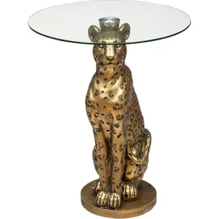 Kaffeetisch "Leopard" Harz & gehärtetes Glas - gold - D.40 cm - Atmosphera créateur d'intérieur - Gold