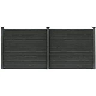HOME DELUXE WPC Sichtschutzzaun CALLADO - 2 x Element + 3 x Pfosten I Sichtschutz Holzoptik, WPC Zaun Anthrazit, WPC Stecksystem Zaun - Schwarz