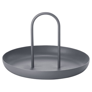 ZONE Denmark Singles Tablett Rund, Dekotablett oder Serviertablett aus Metall für den Esstisch, Wohnzimmertisch oder das Badezimmer, mit Griff, Durchm. 20 cm, Höhe 13 cm, Cool Grey (Grau)