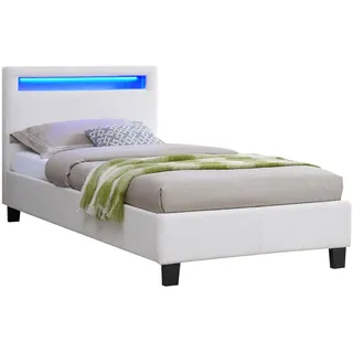 CARO-Möbel Polsterbett MIT LED Mandalay 90X200 Cm , Weiß , Textil , Mode , 90x200 cm , Schlafzimmer, Betten, Polsterbetten
