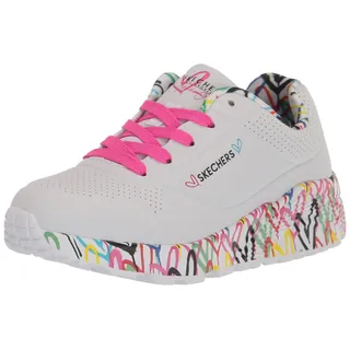 SKECHERS Uno Lite Lovely Luv Sneaker, White Synthetic H. Pink Trim, 37