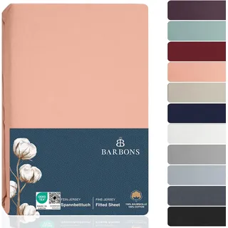 BARBONS Spannbettlaken 180x200cm - 100% Baumwolle Spannbetttuch Oeko-TEX Zertifiziert Bettlaken Jersey Bettwaren und Bettbezug für Boxspringbett und Dicke Matratzen bis 27 cm - Rosa 180 x 200