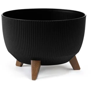 LAMELA Kunststoff Blumentopf rund mit Füßen, gestreift, Ø 33 cm - Schwarz