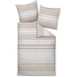 JANINE Bettwäsche Hellbraun, Textil, Streifen, 155x220 cm, Schlaftextilien, Bettwäsche, Bettwäsche, Biber-Bettwäsche