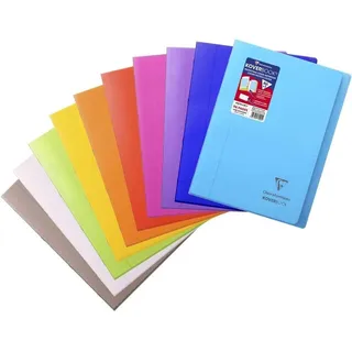 Clairefontaine 971501C - Packung mit 10 Schulheften / Heft Koverbook DIN A4 21x29,7cm, 48 Blatt 90g liniert mit Rand Einband aus transparentem PP 2 Klarsichthüllen + 1 Etikett, farbig sortiert, 1 Pack
