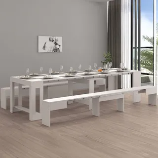 Dmora - Bank Torquato, Set mit 2 Sitzgelegenheiten für den Esstisch, ausziehbare Bänke, 290x25x45 cm, Weiß
