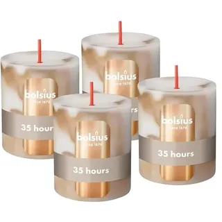Bolsius - Stumpenkerze - Marmor - Beige - 8 cm - 4 Stück – Dekorative Kerzen – Mit natürlichem Pflanzenwachs – Ohne Palmöl