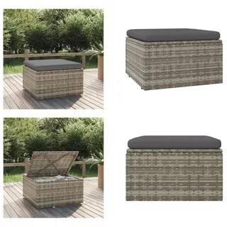 vidaXL Gartenhocker mit Kissen Grau 55x55x30 cm Poly Rattan - Gartenhocker - Fußschemel - Schemel - Fußhocker - Grau