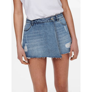 Jeansrock ONLY "ONLTEXAS – Destroyed Effekt für trendigen Hosenrock-Stil", Damen, Gr. XL (42), blau (light blau denim), Denim/Jeans, Obermaterial: 100% Baumwolle, unifarben, mini, Röcke Jeansrock, figurbetont, Denim/Jeans, Baumwolle, Destroyed Effekt, unifarben