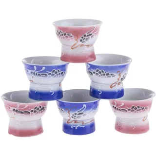 lachineuse - 6 Tassen Sake-Set mit nackte Frau - Japanische Sake-Gläser - Freches Geschenkidee Chinesisch - Traditionelles Sake Cup Porzellan Japan - Soju- und Alkoholschalen - Farben Blau & Rosa