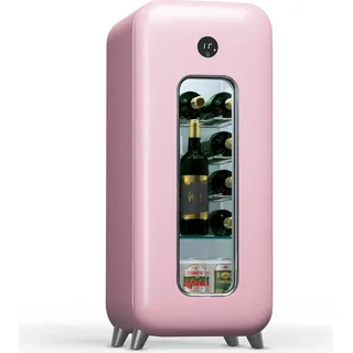Klarstein Freistehender Weinkühlschrank 1 Zone, Getränkekühlschrank Klein, Kleiner Weinschrank, Wein-Kühlschrank Klein mit Glastür, Indoor/Outdoor Flaschenkühlschrank, Wine Fridge, 15 Flaschen - Rosa