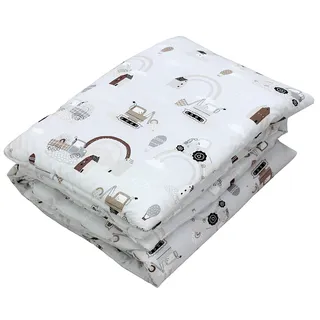 TupTam Kinder Gemusterte Bettdecken Set Ganzjahresdecke Bettdecke Kopfkissen Flachkissen 2tlg., Farbe: Traktoren/Regenbögen/Beige, Größe: 135x100 cm