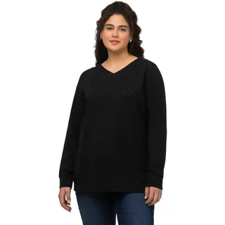 Ulla Popken Damen tiefem V-Neck Sweatshirt, schwarz, 46-48