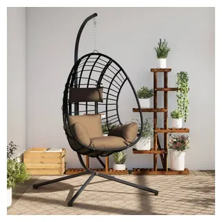 vidaXL Hängesessel Ei-Design mit Ständer Taupe Rattan und Stahl