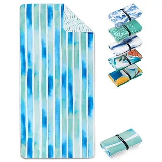 Fit-Flip Strandtuch XXL aus Mikrofaser - leicht und schnelltrocknend - 100% recyceltes Strandhandtuch - kompaktes Handtuch zum Baden - Badetuch (Aquarell Stripes 200x90cm)