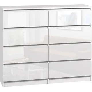 roe furniture Kommode mit 8 Schubladen 120cm hochglanz Sideboard weiß Anrichte holz - 119cm X 100cm X 119