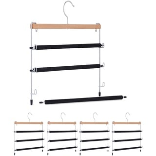 Relaxdays Mehrfach Hosenbügel, 5er Set, 3 Stangen, rutschfest, platzsparende Multibügel, Metall & Holz, schwarz/Natur