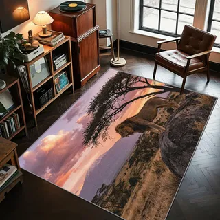 AevuCub Afrika Löwe Deko, Savanne Löwe Motiv Teppich 100x150 Kurzflor | Teppich Wohnzimmer Safari Wilde Tiere, Weich Rutschfest Waschbare Teppiche, Bettvorleger Schlafzimmer Kinderzimmer