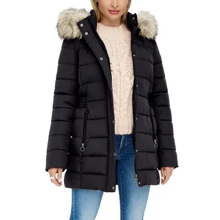 ONLY Damen Steppjacke ONLNew Luna Quilted gesteppte Damenjacke mit Fell-Kapuze 15304781,Phantom,M