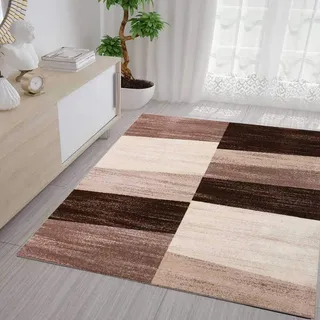 VIMODA Milano9119 Braun Moderner Designer Wohnzimmer Teppich Geometrisches Muster Meliert, Maße:80x250 cm