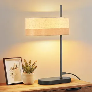 ZMH Tischlampe Wohnzimmer Tischleuchte Schwarz Nachttischlampe Stoff E14 Nachttischleuchte mit Kabel Bettlampe Retro Nachtlampe für Arbeitszimmer