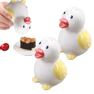 Smavles 2 Pcs Lustige Salz- und Pfefferstreuer aus Porzellan - Freche Salzstreuer Gewürzspender - Einweihungsgeschenk Salz- und Pfefferstreuer Set als Geschenk, aus Keramik (Enten)