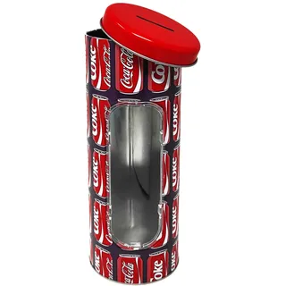 Spardose und Halter für Trinkhalme Coca Cola aus Metall, aufklappbar und wiederverwendbar, Farbe Rot, 23 x 8,5 cm, für Bar, Pub, Pizzeria und öffentliche Räume, zum Verkauf von Getränken