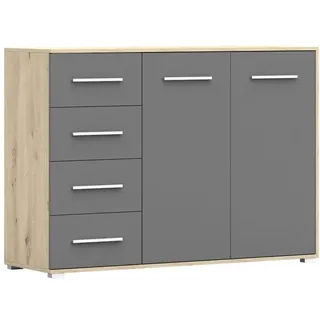 moeblo Kommode KOM001 (Kommode Sideboard Schubladenkommode, Highboard Schrank Beistelltisch mit 2 Türen und 4 Schubladen), (BxHxT): 135x95x45 cm grau
