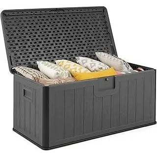 COSTWAY Gartenbox 378 L, Auflagenbox Wasserdicht für Garten mit Abschließbarem Deckel, Aufbewahrungsbox für Kissen & Gartengeräte, Kissenbox Outdoor für Terrasse, Balkon, Garten (Grau)