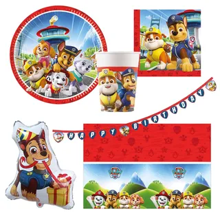 Procos - Paw Patrol Geburtstag Deko, 39-Teilig, für Kindergeburtstag mit Einweg Partygeschirr und Party Deko