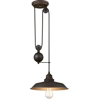 Einflammige Pendelleuchte Iron Hill geölte Bronze mit Seilzug - Bronze