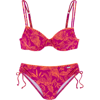 Bügel-Bikini VENICE BEACH "Kensi", Damen, Gr. 36, Cup B, bunt (orange, pink bedruckt), Xtra Life LYCRA, bedruckt, kontrastfarbene Details, Bikini-Sets Bügel-Bikini, seitlich regulierbar mit modernem Print, Topseller
