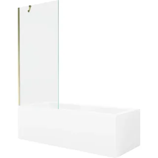 Mexen Cubik rechteckige Badewanne 160 x 70 cm mit Verkleidung und 1-flügeligem Paravent 80 cm, transparent, gold - 550316070X95?