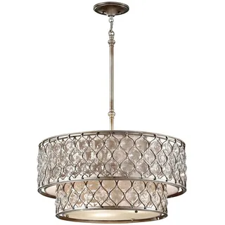 Elstead Lighting Hängeleuchte , Silberfarben , Metall, Glas, Textil , 48 cm , Grüner Punkt, RoHS , Lampen & Leuchten, Leuchtenserien