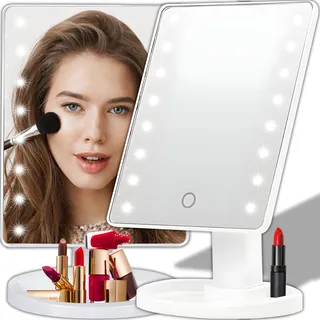 Kosmetikspiegel Schminkspiegel mit LED Licht Tischspiegel Beleuchtet Make-Up Kosmetik Spiegel mit Beleuchtung Schminkspiegel Hollywood Retoo - Weiß