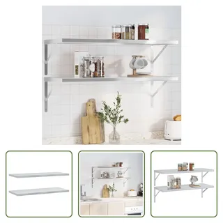 The Living Store Wandregale 2 Stk. 100x40x3 cm Silbern Edelstahl - Silber