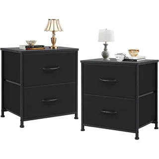 DUMOS Nachttisch 2er Set Beistelltisch Stoff Schubladenschrank Schmal Schrank Kommode Schlafzimmer Industrial Stil für Wohnzimme Kinderzimmer Flur Aufbewahrungsschrank