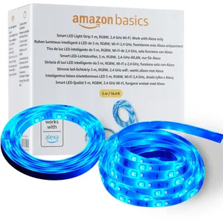Amazon Basics Smarter LED-Lichtstreifen, 5 m, RGBW, nur für Alexa geeignet, Mehrfarbig