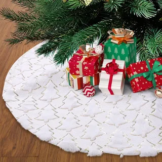 Weihnachtsbaum Decke, Weißer Plüsch Christbaumdecke, 120cm Pailletten Weihnachtsbaumdecke Rund für Christbaumständer Hause Teppich