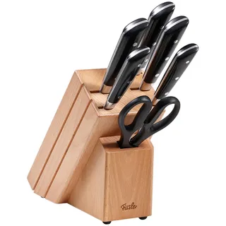 Fissler Messerblock , Schwarz, Eichefarben, Edelstahlfarben , Holz, Metall , 7-teilig , Eiche , Küchenmesser, Messerblöcke